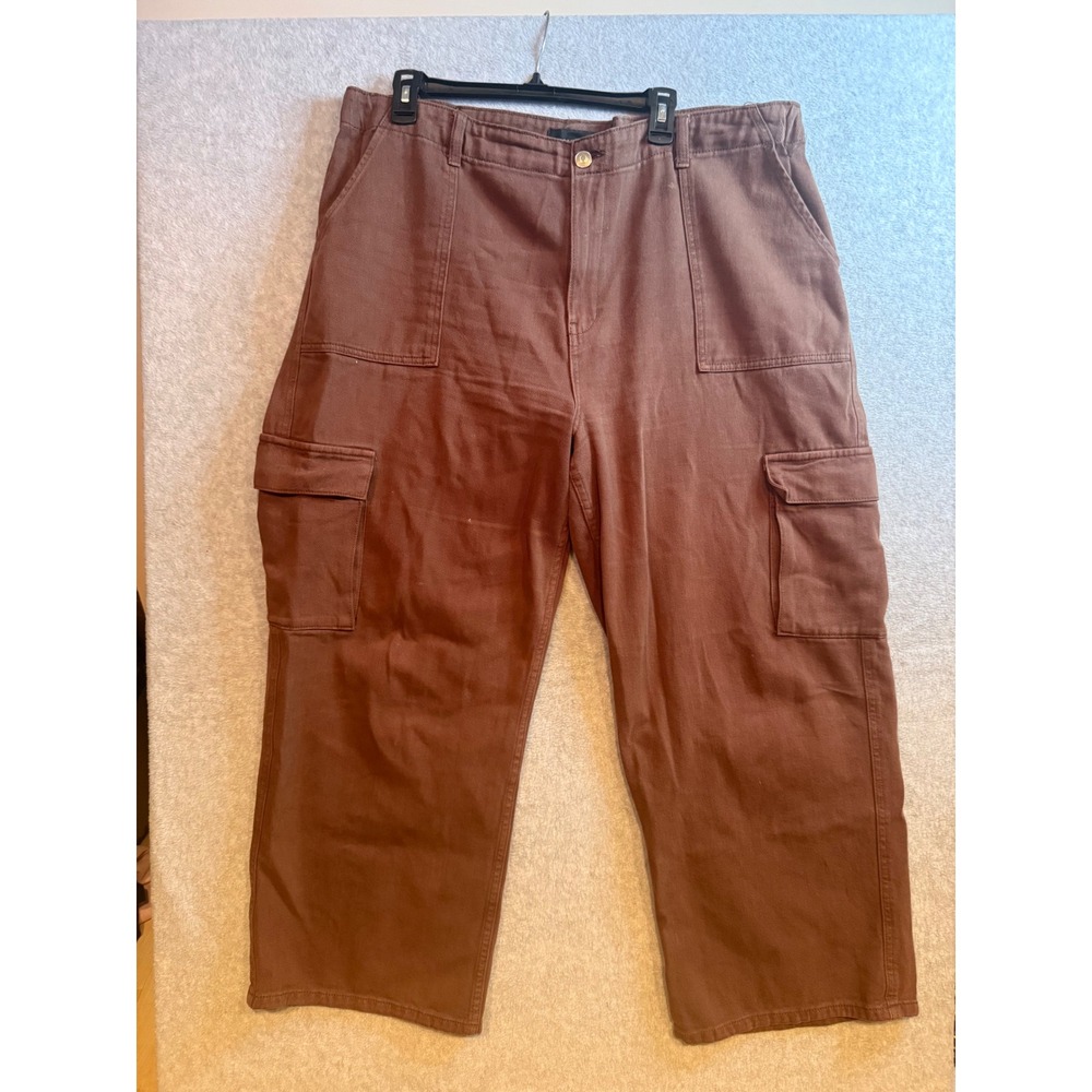Broadway 38 Brown Cargo Pants Womens Size 16 Wide Leg Utility Twill Trousers